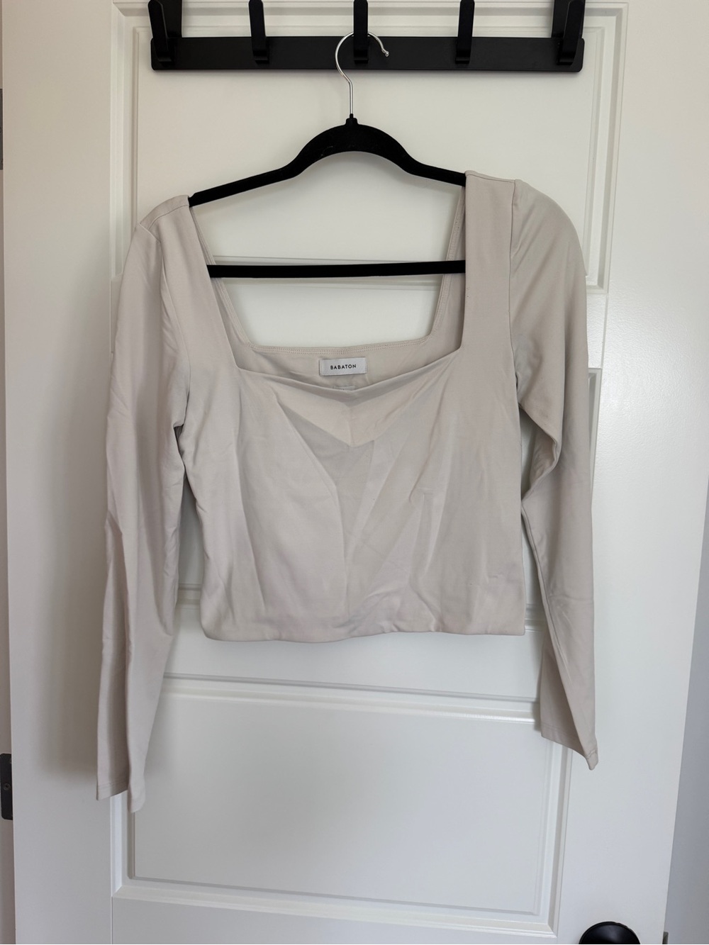 Babaton Contour Square-Neck Long Sleeve Top in Light Taupe/Pearl